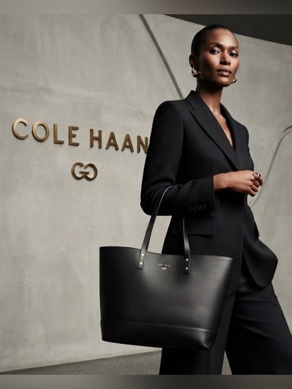 Authentic Cole Haan designer large black leather tote bag purse
